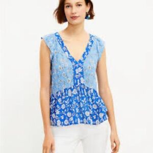 Loft Blue Floral Flutter Peplum Top Size Large